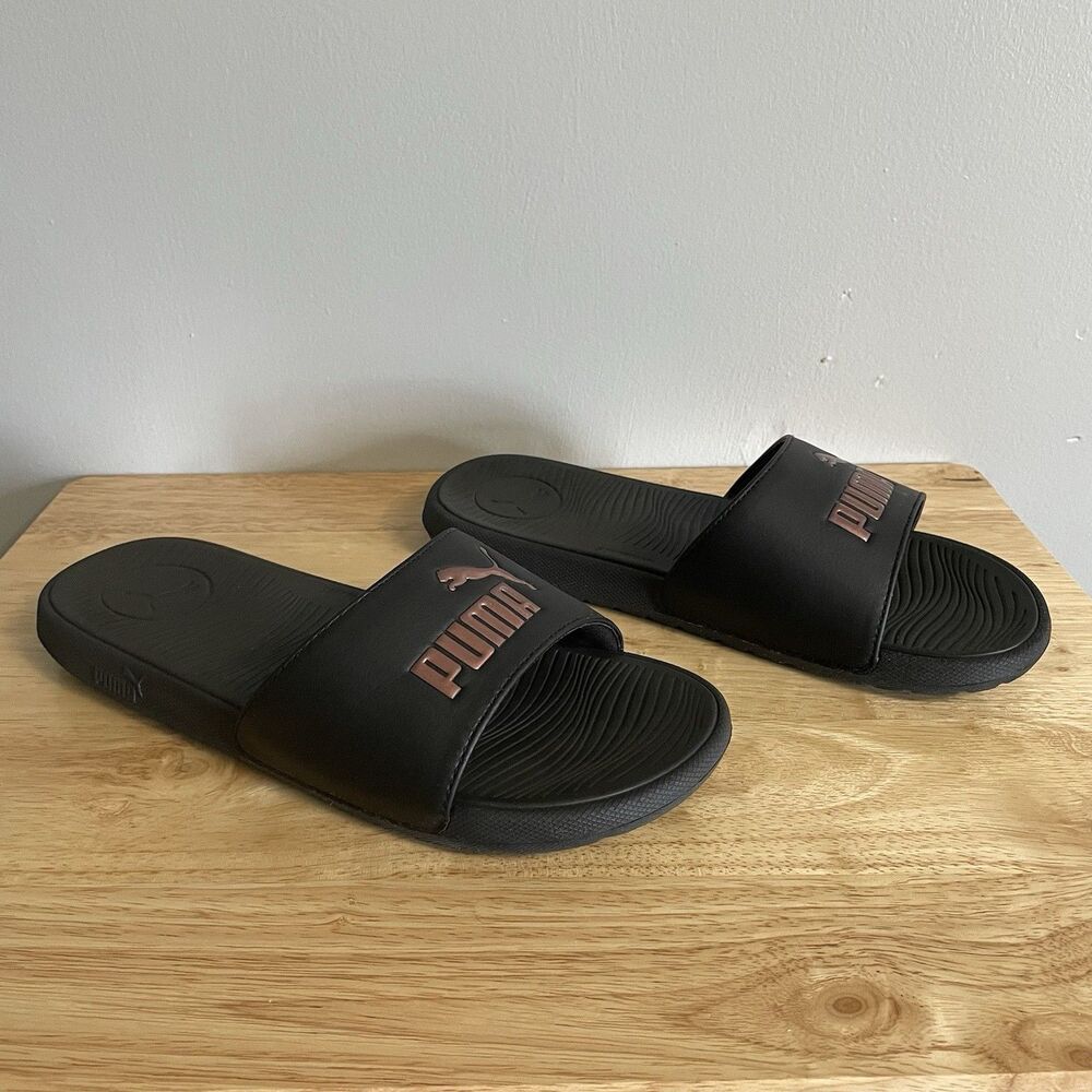 Women’s Puma Slide On Sandals Size 9 Black Rose Gold
